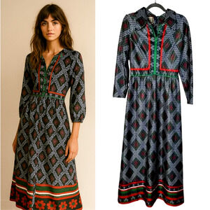Emilio Borghese 6 Vintage 60s 70s Long Sleeve Maxi Dress Hippie Festival Boho